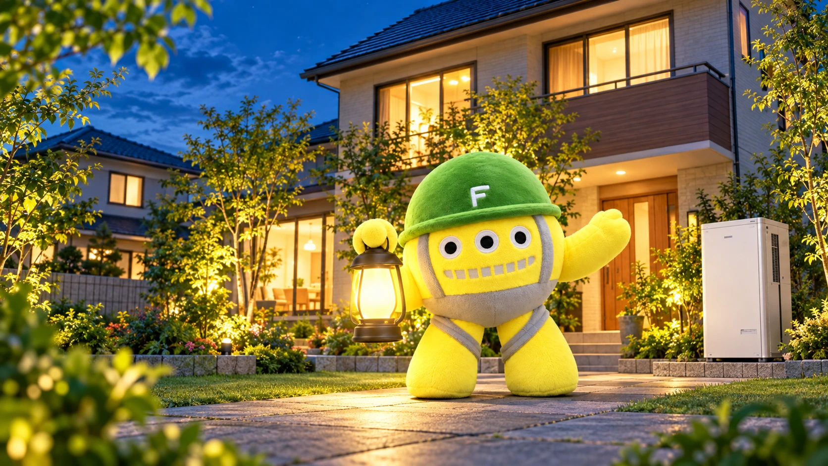 停電への備えをランタンと一緒に案内するボンゴ君のイメージ