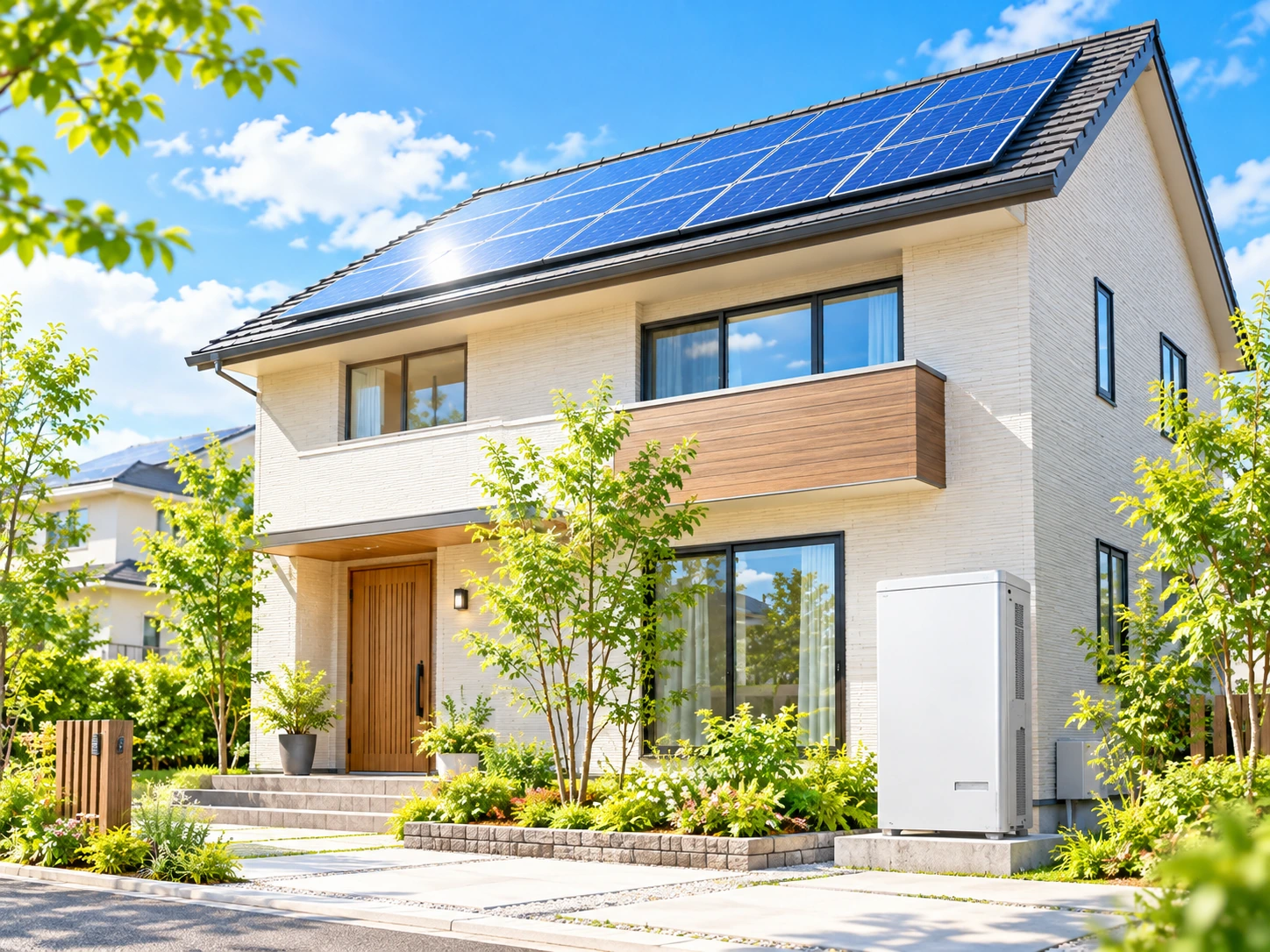 太陽光発電と家庭用蓄電池を同時に設置した住宅のイメージ