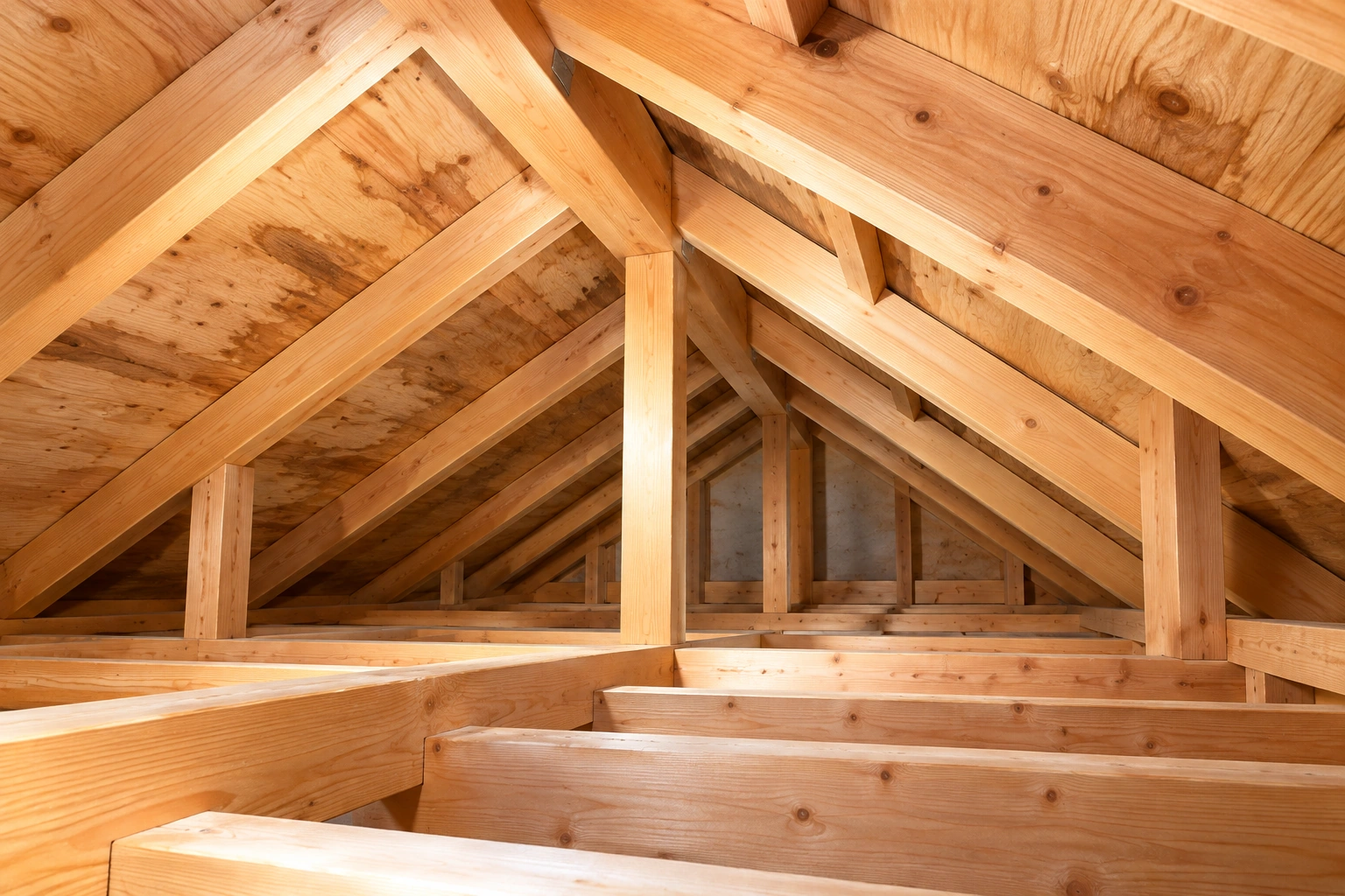 屋根のすぐ下にある木造住宅の屋根裏のイメージ