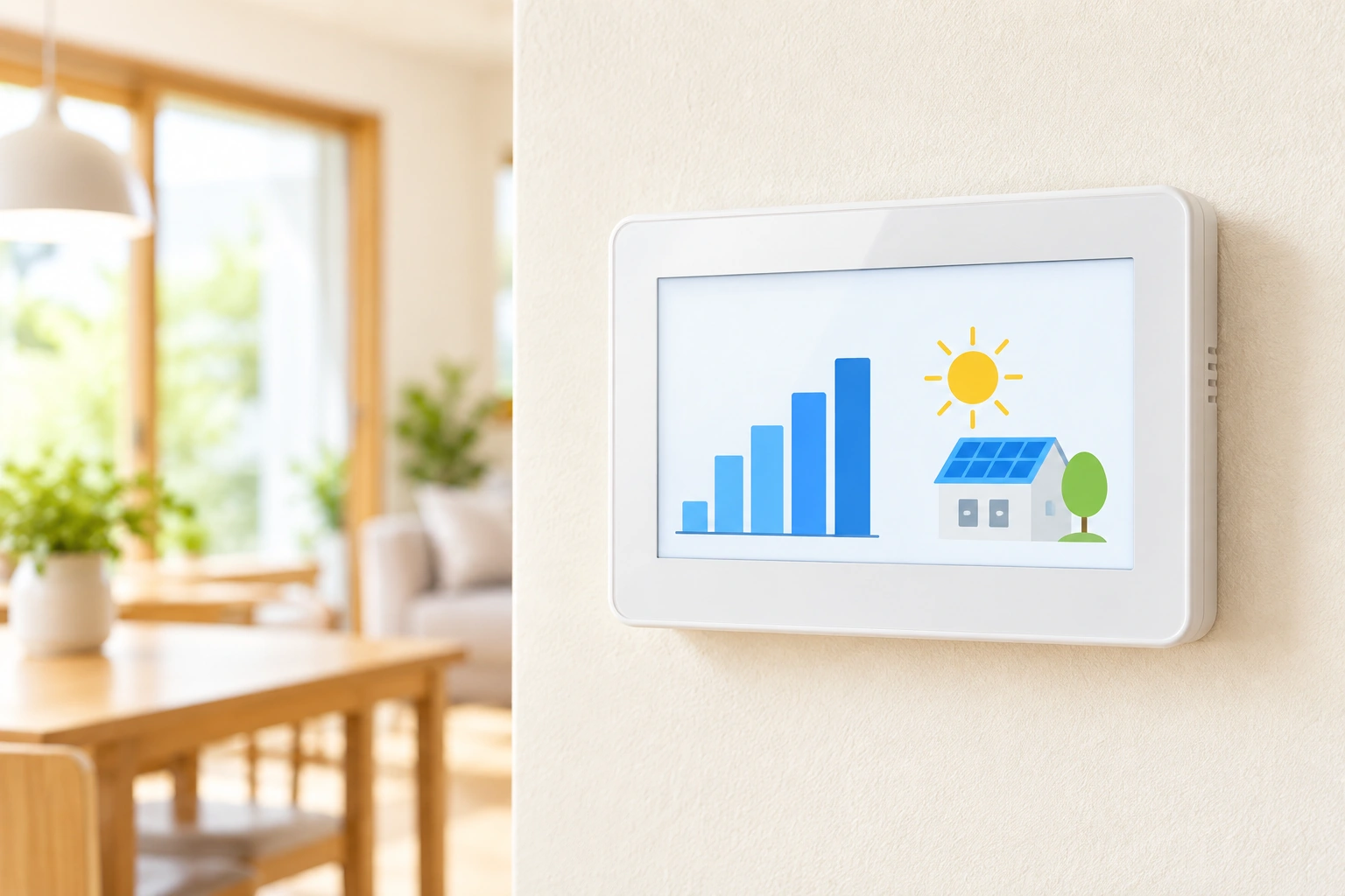 屋内の発電モニター表示を確認するイメージ